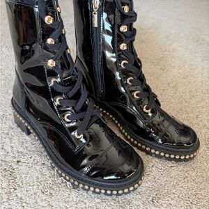 SCHUTZ Black Patent Leather Combat Boots